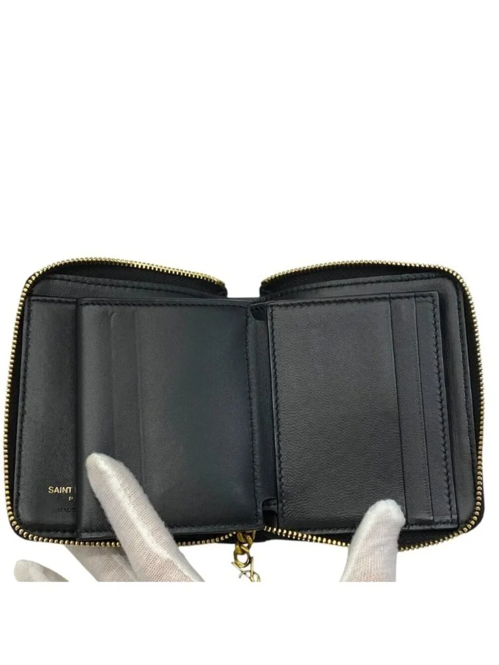 Saint Laurent Pegaso Twofold Wallet Folding YSL Logo Leather Black Compact